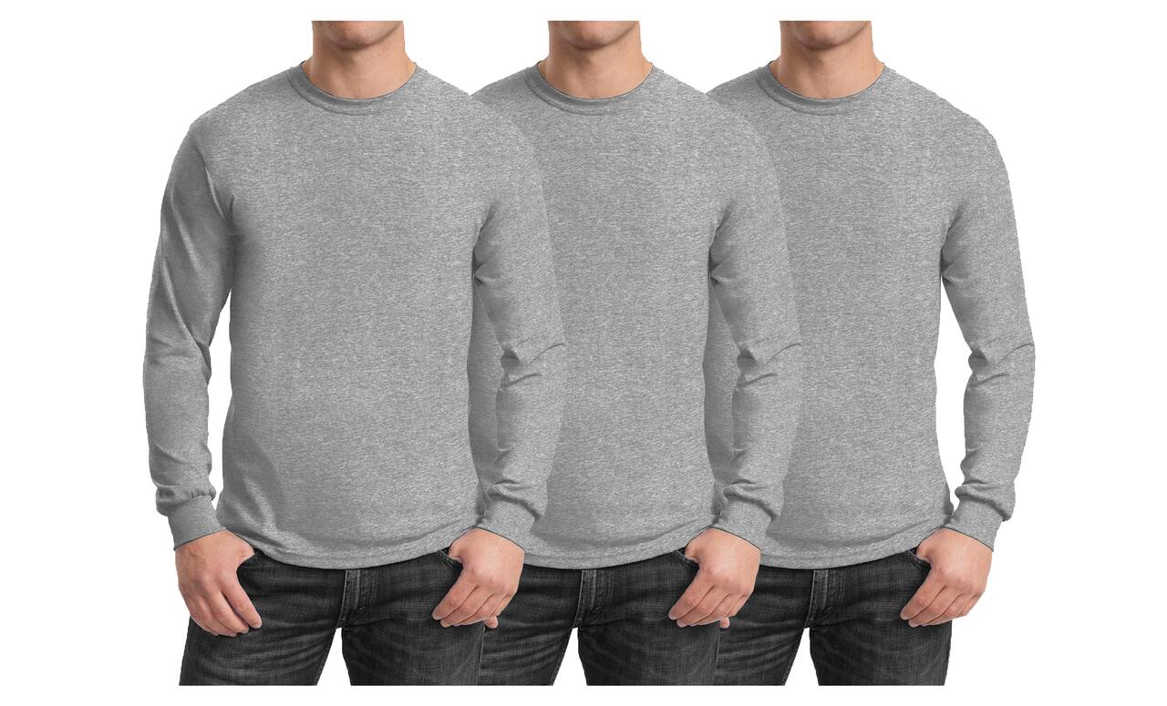 Galaxy By Harvic Long Sleeve Crew Neck Men's Egyptian Cotton-Blend T-Shirt 3 Pack